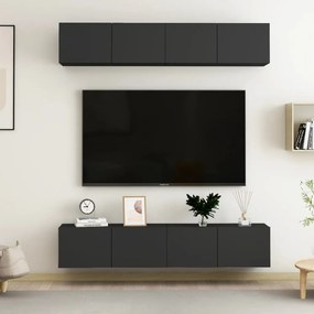 Móveis de TV 4 pcs 80x30x30 cm derivados de madeira preto
