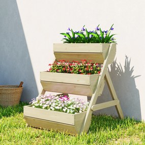 Floreira elevada em madeira com 3 níveis  65 x 75 x 76 cm, prateleira em degraus para plantas com orifícios de drenagem