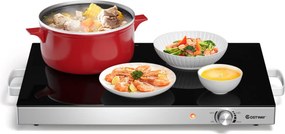 Bandeja aquecedora de aço inoxidável 300 W com tampa de vidro temperado e temperatura ajustável, ideal para buffets, festas e eventos