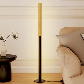 Candeeiro de pé em bambu LED regulável 18 x 122 cm com interruptor de pé e 3 temperaturas de cor Minimalista de pé alto Natural