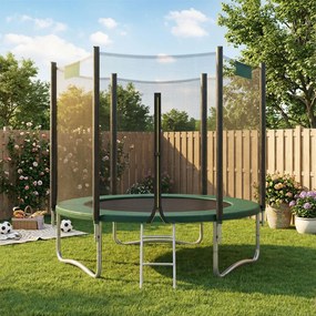 Trampolim de 244 cm, de jardim para crianças com rede de segurança e cobertura lateral Verde escuro