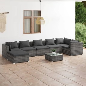 vidaXL 8 pcs conjunto lounge de jardim c/ almofadões vime PE cinzento