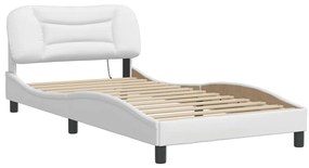 Estrutura cama c/ luzes LED 100x200 cm couro artificial branco