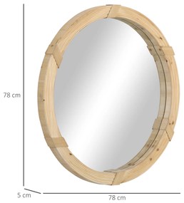 HOMCOM Espelho de Parede 78x78cm Espelho Decorativo de Madeira com 2 Ganchos Estilo Vintage para Sala de Estar Dormitório Sala de Jantar Entrada Madeira