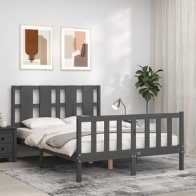 Estrutura de cama de casal c/ cabeceira madeira maciça cinzento