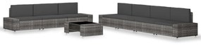 8 pcs conjunto lounge de jardim vime PE cinzento