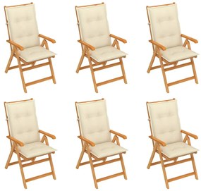 Cadeiras de jardim c/ almofadões cor creme 6 pcs teca maciça