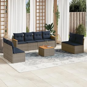 vidaXL 9 pcs conjunto sofás p/ jardim c/ almofadões vime PE cinzento