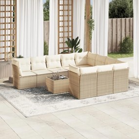 11 pcs conjunto sofás de jardim c/ almofadões vime PE bege
