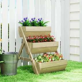 Floreira elevada em madeira com 3 níveis  65 x 75 x 76 cm, prateleira em degraus para plantas com orifícios de drenagem