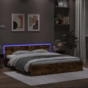 Estrutura cama c/ cabeceira/luzes LED 180x200cm carvalho fumado