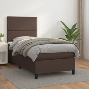 vidaXL Cama com molas/colchão 80x200 cm couro artificial castanho