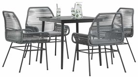 vidaXL Conjunto jantar jardim 5 peças almofadas vidro vime cinzento PE