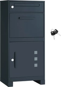 Caixa de correio 34 x 48 x 106 cm com compartimento para encomendas e fechadura de segurança na tampa para envios, cor antracite