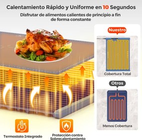 Bandeja elétrica 60 x 44 x 2 cm para aquecer alimentos com aquecimento rápido com desligamento automático e bloqueio para crianças Azul