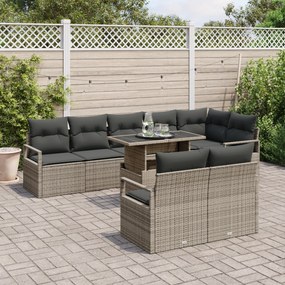 Conjunto de Sofás de Jardim vidaXL de 9 peças com Almofadas Cinzentas