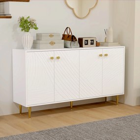 Aparador de sala 140 x 35 x 77,5 cm com prateleiras ajustáveis e armários com portas, branco