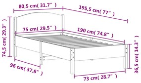 Estrutura cama c/ cabeceira 75x190 cm pinho maciço