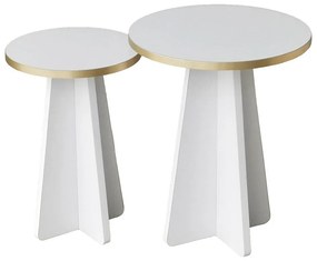Conjunto de Mesas de Café Mushroom - Dourado e Branco - 40x50x40 cm e