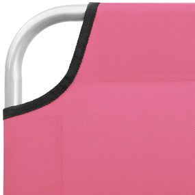 Espreguiçadeira dobrável aço e tecido rosa