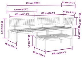 3 pcs conjunto de móveis de paletes p/ jardim acácia maciça