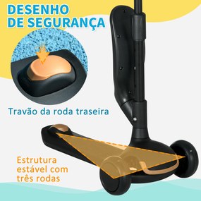 Trotinete para Crianças 2 em 1 com Altura Ajustável 3 Rodas Brilhantes e Assento para +18 Meses 58x31x64-79 cm Preto