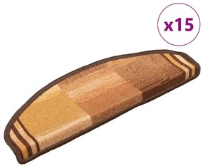 Tapetes de escada adesivos 15 pcs 65x21x4 cm castanho