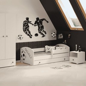 Cama infantil branca 140x70 futebol com gaveta - colchão e estrado incluído