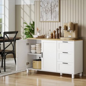 Aparador Moderno para Sala de Estar com 2 Portas e 3 Gavetas Prateleira Ajustável para Sala de Jantar Entrada 120x38x76 cm Branco