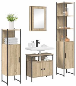 Conjunto de Móveis para Banheiro 4 pcs Carvalho sonoma