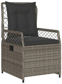 7 pcs conjunto de jantar p/ jardim c/ almofadões vime PE cinza