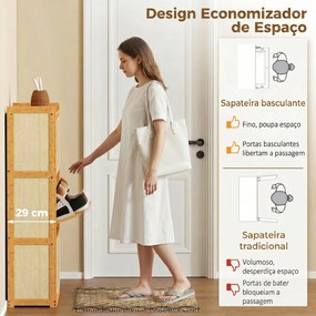 Sapateira com 2 Compartimentos Basculantes Sapateira Estilo Bohemio Estreita com Prateleiras Ajustáveis para 18-21 Pares de Sapatos 69x29x119,8 cm Mad