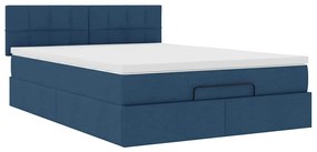 Estrutura de cama otomana com colchão tecido azul 140x200cm