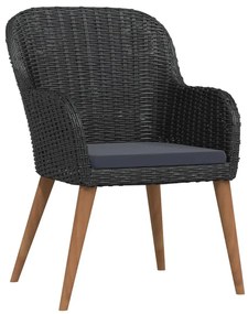 5 pcs conjunto de jantar p/ jardim c/ almofadões preto