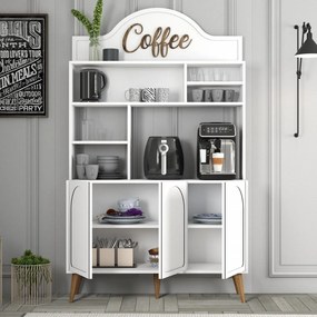 Armário de Cozinha/Sala "Caffè" - Branco e Nogueira - 120x202x35cm - D