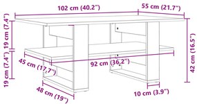 Mesa de centro 102x55x42 cm derivados de madeira branco