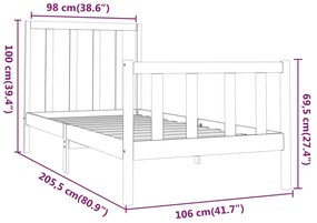 Estrutura de cama 100x200 cm pinho maciço preto