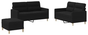 3 pcs conjunto de sofás com almofadões tecido preto