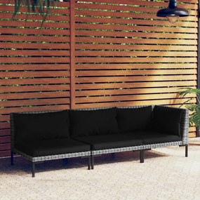 vidaXL 3 pcs conj. lounge jardim vime PE semicircular cinzento-escuro