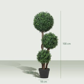 Árvore Artificial de Buxo com 3 Bolas, 18 x 18 x 100 cm, Folhas Anti-UV, Verde