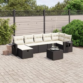 8 pcs conjunto sofás de jardim com almofadões vime PE preto
