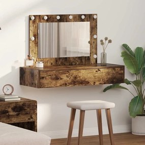 vidaXL Mesa de Maquiagem Suspensa com Luzes LED em Carvalho Fumado