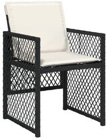 7 pcs conjunto de jantar p/ jardim c/ almofadões vime PE preto