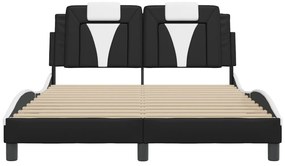 Estrutura cama c/ luzes LED 140x200cm couro artif. preto/branco