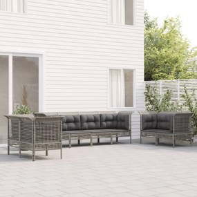 vidaXL 8 pcs conjunto lounge de jardim c/ almofadões vime PE cinzento