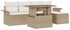 Conjunto de Sofás de Jardim de 6 Peças com Almofadas Bege Rattan Sintético