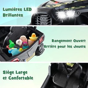 Carro de polícia infantil com alimentação de 12 V, controle remoto, conexão sem fio, buzina musical, sirene e luzes LED piscantes, preto