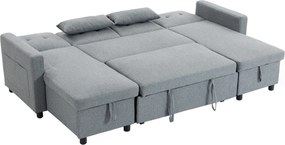 HOMCOM Sofá de canto com função cama e baú em U 4 lugares Sofá com chaiselongue, encosto regulável, aparência linho | Aosom Portugal