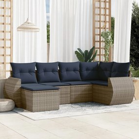 vidaXL 6 pcs conjunto sofás p/ jardim c/ almofadões vime PE cinzento
