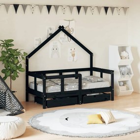 vidaXL Estrutura cama infantil c/ gavetas 70x140 cm pinho maciço preto
